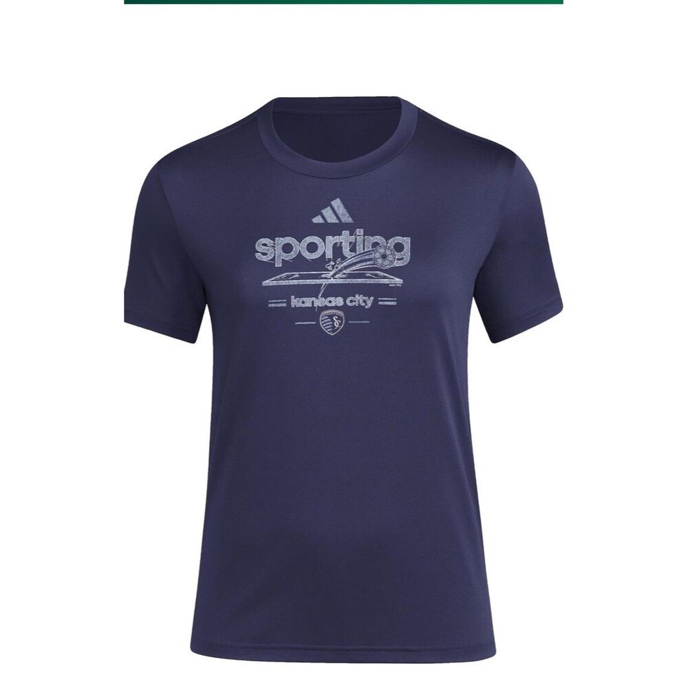 Adidas Womens Sporting Kansas City Pre-Game Soccer Shirt,Navy Blue Large